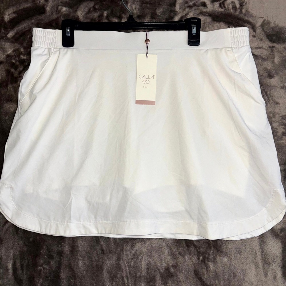 Calia Golf Birdie Athletic Skort Womens 37 White Built In Brief Logo Performance